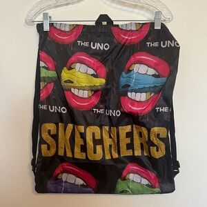 Skechers Black Drawstring Bag with Colorful Lips and Gold Logo